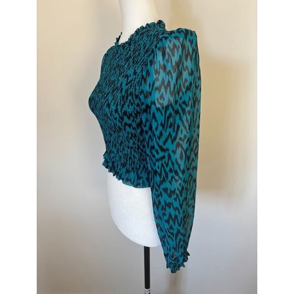 ARITZIA WILFRED Lilith Cropped Smocked  Top Blouse Size Small Meridian Teal - Picture 6 of 9